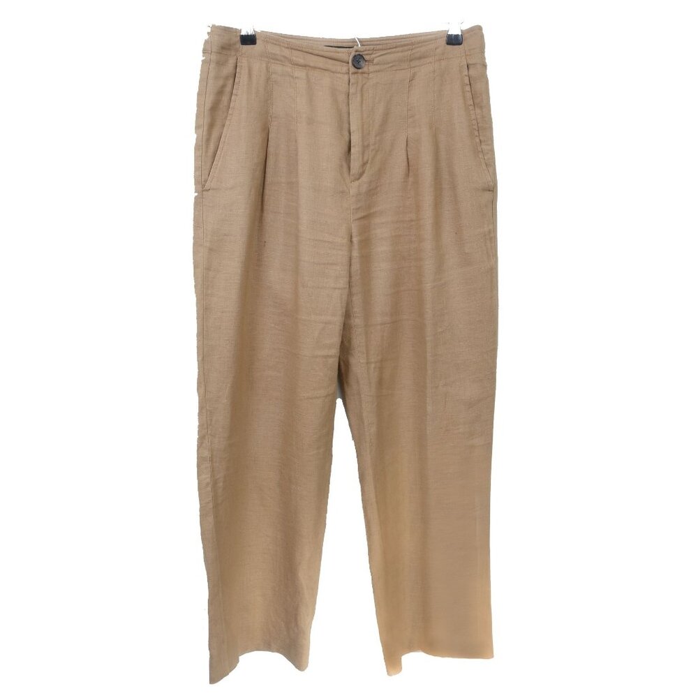 Banana Republic 100% Linen HR Pleated Lined Wide Leg Pants Iced Latte Size 8S